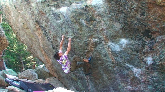 Phil Schaal sending Ode To The Modern Man (V14) at Mt. Evans, CO
